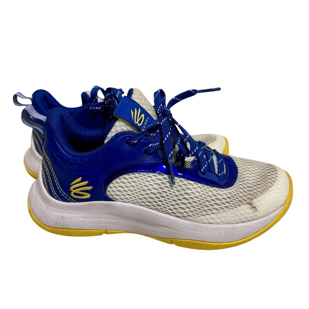 Under Armour Curry Boys' Basketball Sneakers Blue White Yellow Size 4Y